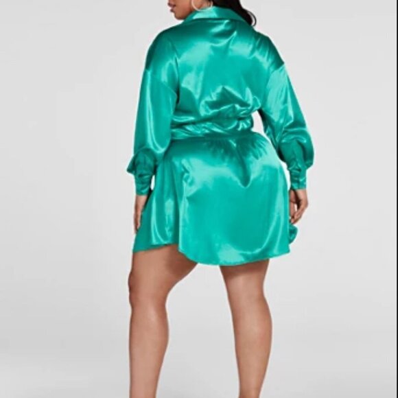 #5❤️ NWOT FASHION TO FIGURE Sharane Satin Shirt Dress - Picture 4 of 4